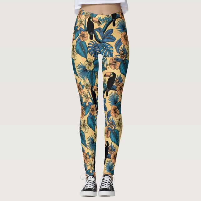 Legging Jardim tucano em amarelo e azul (Frente)