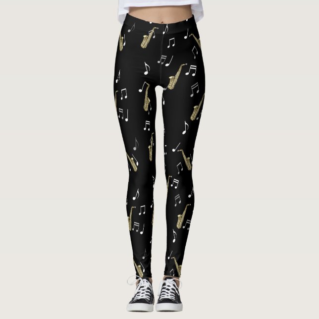 Legging Jazzy Saxofone e Notas Musicais  (Frente)