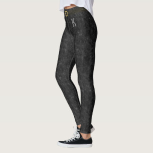 Legging Jeans de Denim com Barras Negras Monograma persona