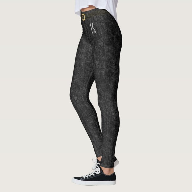 Legging Jeans de Denim com Barras Negras Monograma persona (Esquerda)