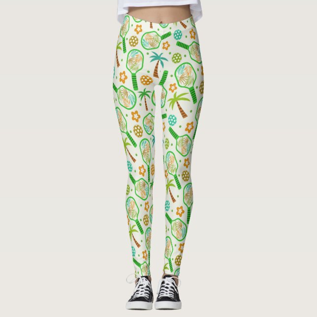 Legging Jogada tropical com bolas verdes e laranja (Frente)