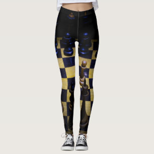 Legging Jogo de Xadrez Negro Marrom e Azul