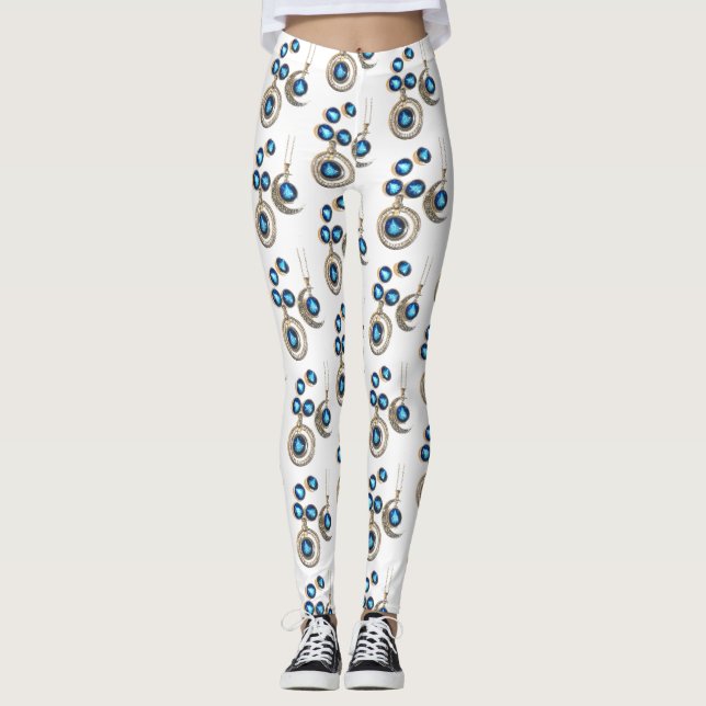 Legging Joias de Natal Árvore azul clara Lua clara (Frente)