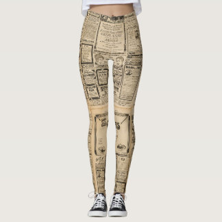 Legging Jornal antigo: fundo de papel vintage.