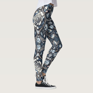 Legging Jovens de Denim e Diamantes Glam Bling Rosa