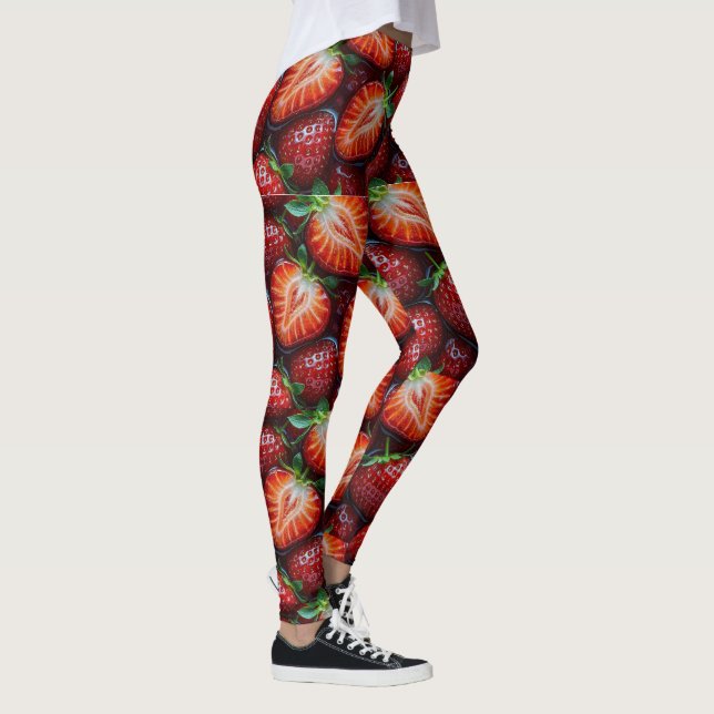 Legging Juicy Fresh Red Strawberries Summer Fruit Pattern (Direita)