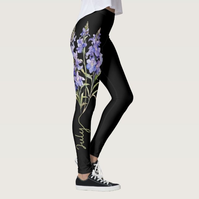 Legging Julho, Flor de Nascimento, Larkspur em Preto (Direita)