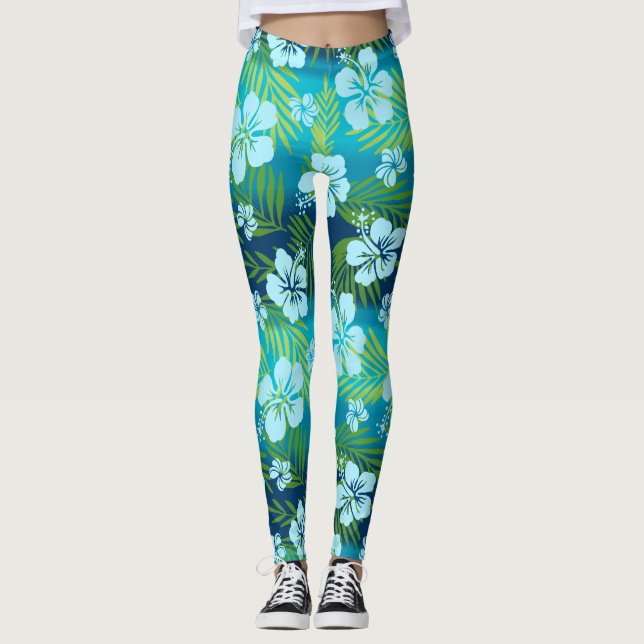 Legging Kalani Tie Dye Blend Tropical Hibiscus - Teal (Frente)