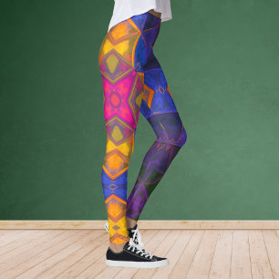 Legging Kaleidoscópio Quadrado Amarelo Azul e Rosa