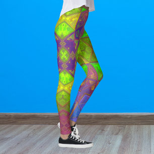 Legging Kaleidoscópio Quadrado Verde Roxo e Amarelo