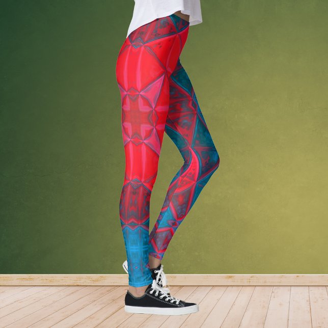 Legging Kaleidoscópio Quadrado Vermelho e Azul (Criador carregado)