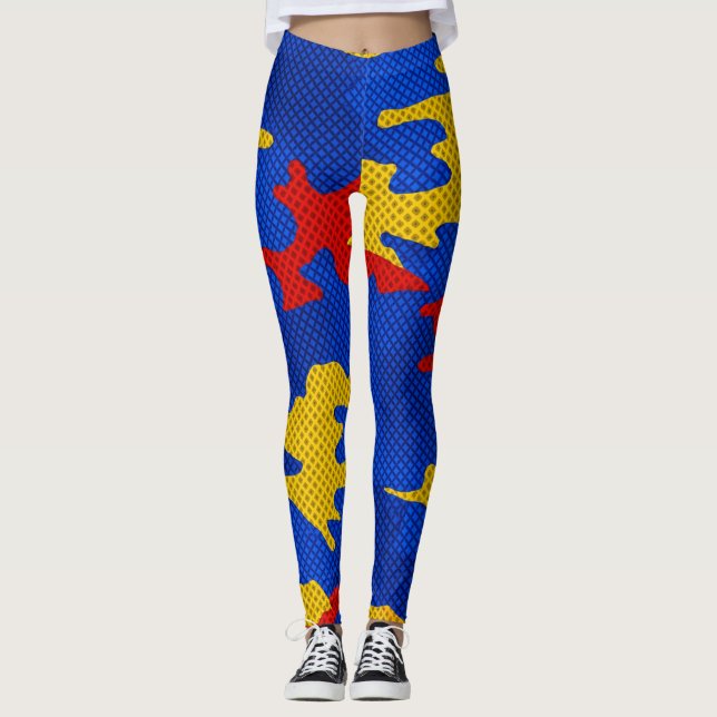 Legging Kansas Blue Red Yellow Vibrant Camo Pattern (Frente)