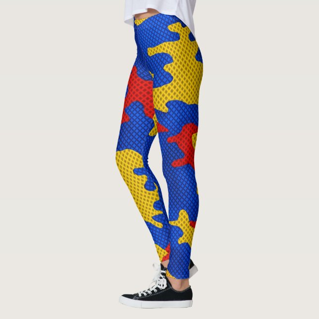 Legging Kansas Blue Red Yellow Vibrant Camo Pattern (Esquerda)