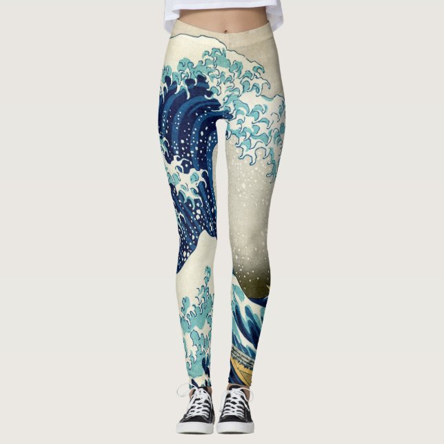Legging Katsushika Hokusai - A onda do Excelente de Kanaga (Frente)