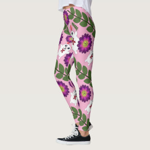Legging Kawaii Bunny da Primavera: Floral Roxa Vibrante Ma