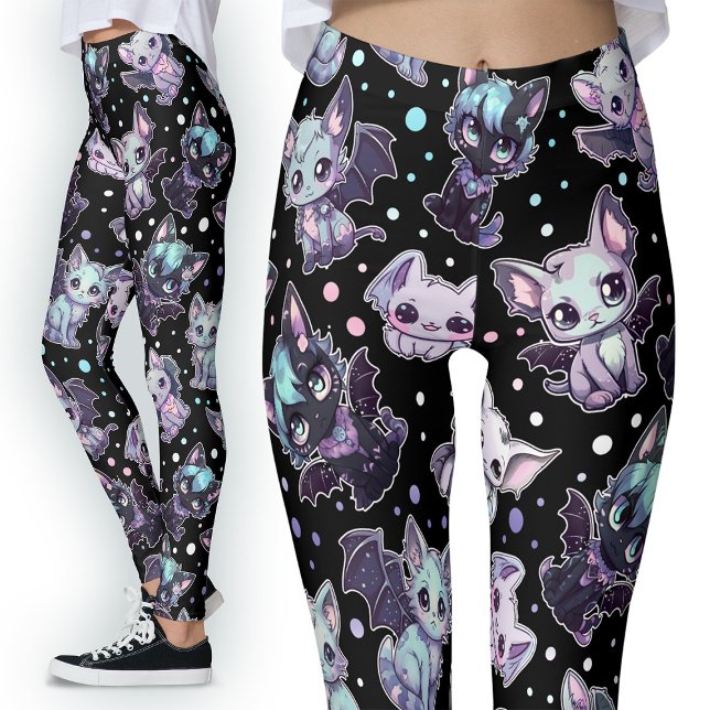 Legging Kawaii Cat-Bat Pastel Gótico Harajuku (Criador carregado)