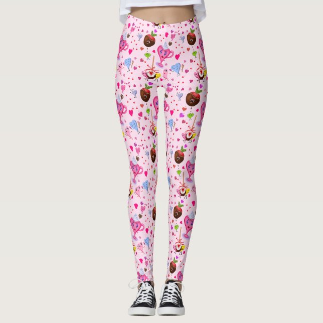 Legging Kawaii Doce Corações E Chocolate (Frente)