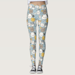 Legging Kawaii Frenzy: Rabisco Whimsical de animais fofos