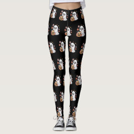Legging Kawaii Ghost & Pumpkin Padrão Floral do Halloween