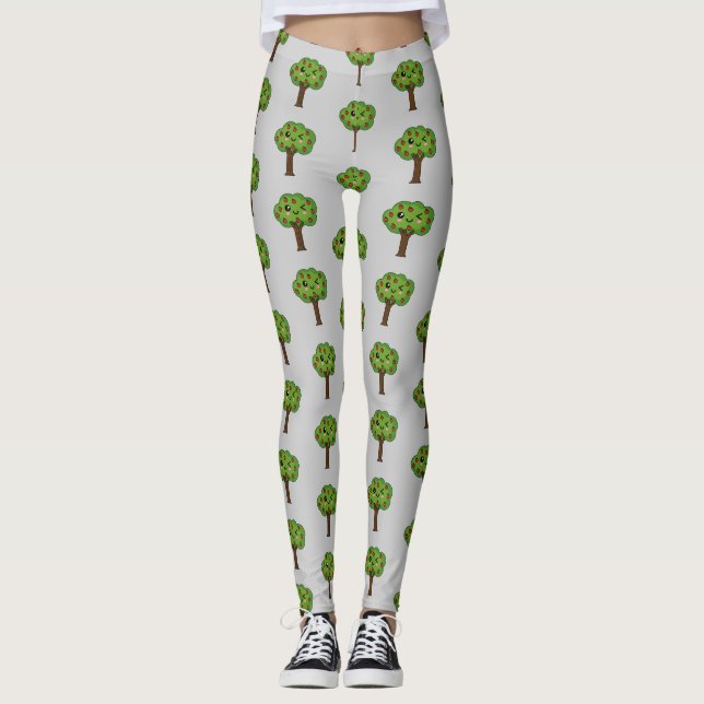 Legging Kawaii Happy Winking Apple Tree (Frente)