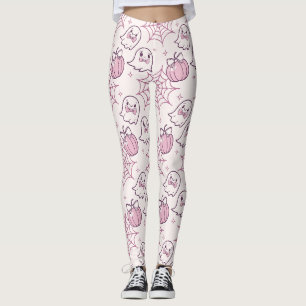 Legging Kawaii Rosa Halloween Fantasmas e Abóbora
