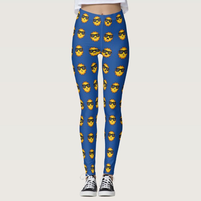 Legging Kawaii Sun com óculos Sunglass Happy Emoji Faces (Frente)