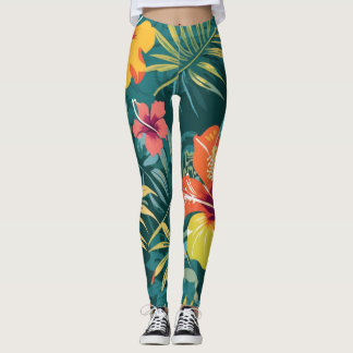 Legging Kawung Batik tropical com Hibiscus