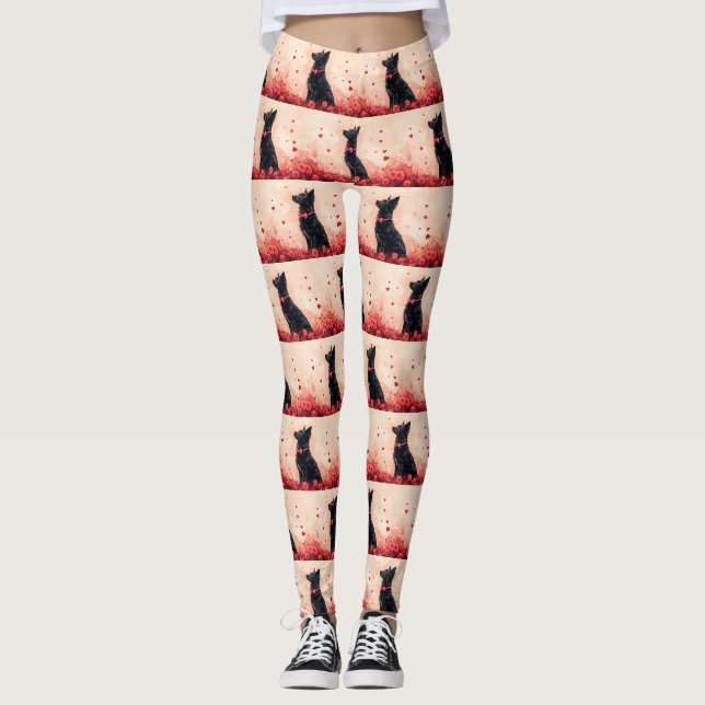 Legging Kelpie Australiano com Rosas - Dia dos Namorados (Frente)