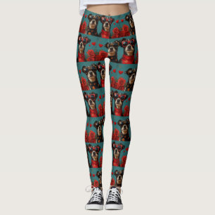 Legging Kelpie Australiano com Rosas do Coração Dia dos Na
