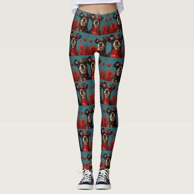 Legging Kelpie Australiano com Rosas do Coração Dia dos Na (Frente)
