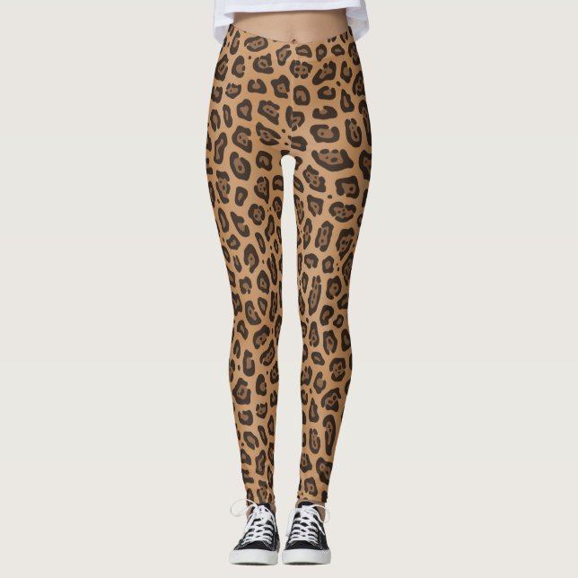 Legging Khaki Braune Jaguar Flecken Druck (Frente)