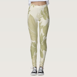 Legging Khaki Green Eco-Friendly Botanical Greenery Impres