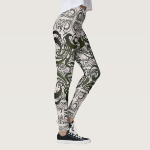Legging Khokhloma Muted Seaweed Pattern