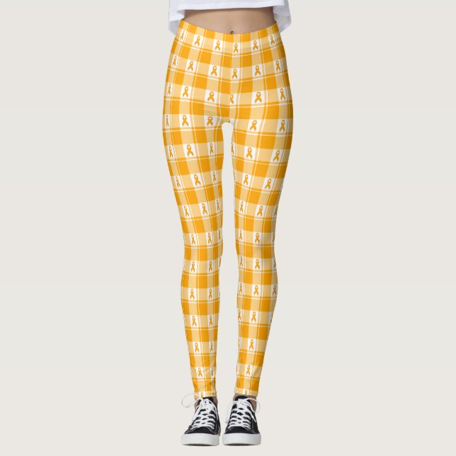 Legging Kidney Cancer Awareness Plaid Orange Ribbon (Frente)