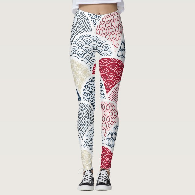 Legging Kimono Line Art: Padrão Geométrico Tradicional (Frente)