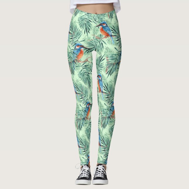Legging Kingfisher. Aves e folhas (Frente)