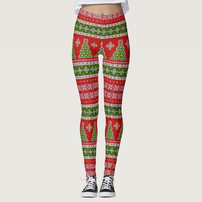 Legging Knit Sweater parece, Red White e Green Christmas (Frente)