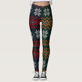 Legging Knitted Christmas And New Year Flower Pattern Mom