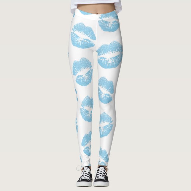 Legging Lábios Azuis, Padrão De Lábios, Batom Azul, Beijo (Frente)