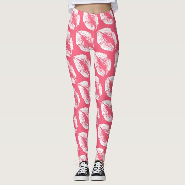 Legging Lábios brancos cor-de-rosa moderno (Frente)