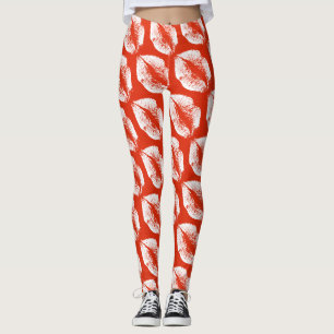 Legging Lábios Brancos Vermelho Laranja Moderno