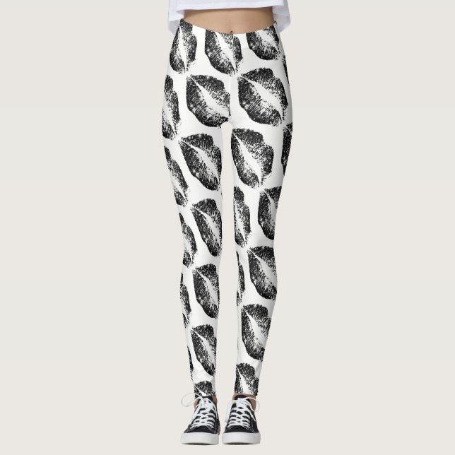 Legging Lábios Brilhantes Pretos Brancos Modernos (Frente)