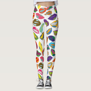 Legging Lábios coloridos retros psicóticos do teste padr