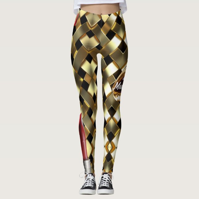 Legging Lábios Elegantes Dourados Chic Girly 2022 bday Per (Frente)