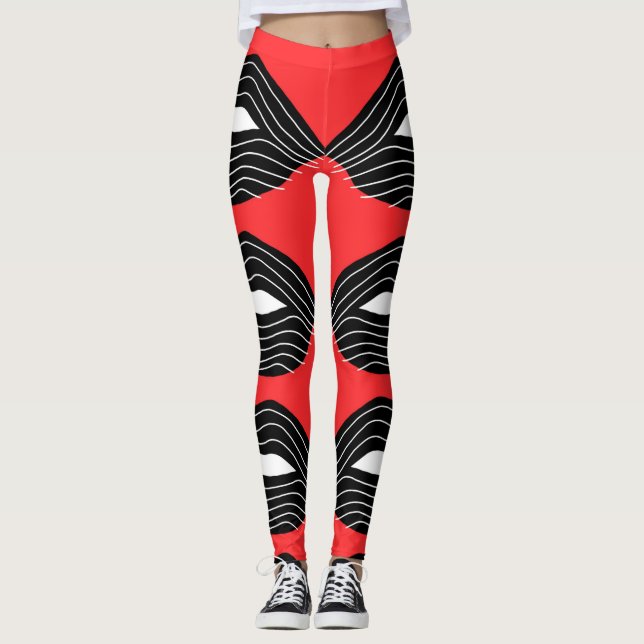 Legging Lábios pretos em caneleiras vermelhas (Frente)