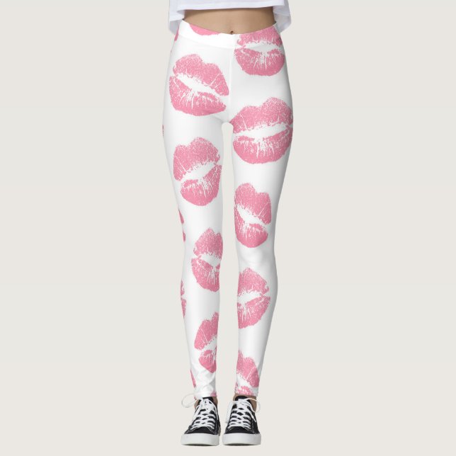 Legging Lábios Rosa, Padrão De Lábios, Batom Rosa, Beijo (Frente)