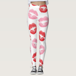 Legging Lábios Vermelhos e Rosa, Padrão De Lábios, Batom, 