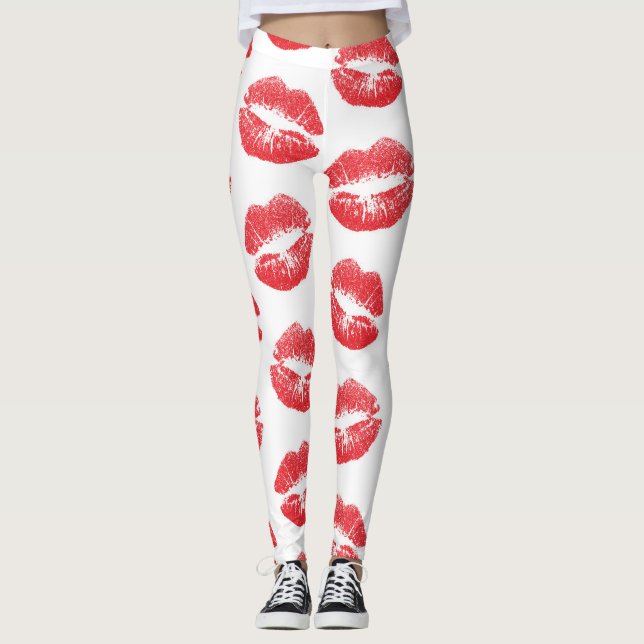 Legging Lábios Vermelhos, Padrão De Lábios, Batom Vermelho (Frente)