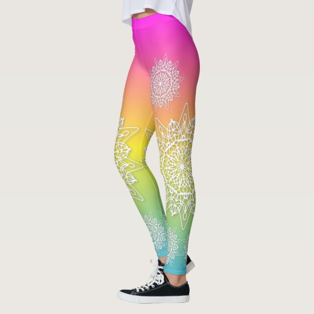 Legging Lace Branco Com O Mandalas Num Arco-Íris (Esquerda)