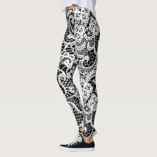 Legging Lace Branco Em Preto